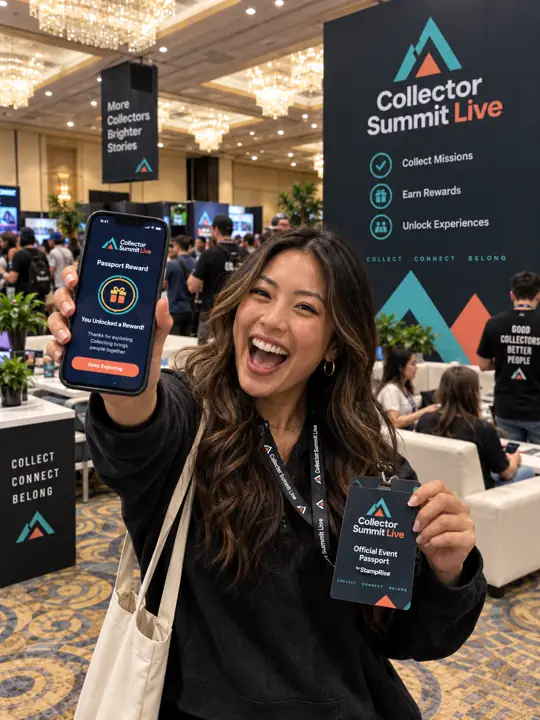 Event attendee holding a phone