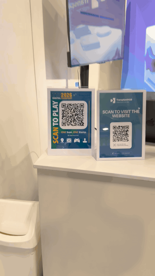 Animated view of the TTS 2026 scan-to-play QR stand at an exhibitor booth