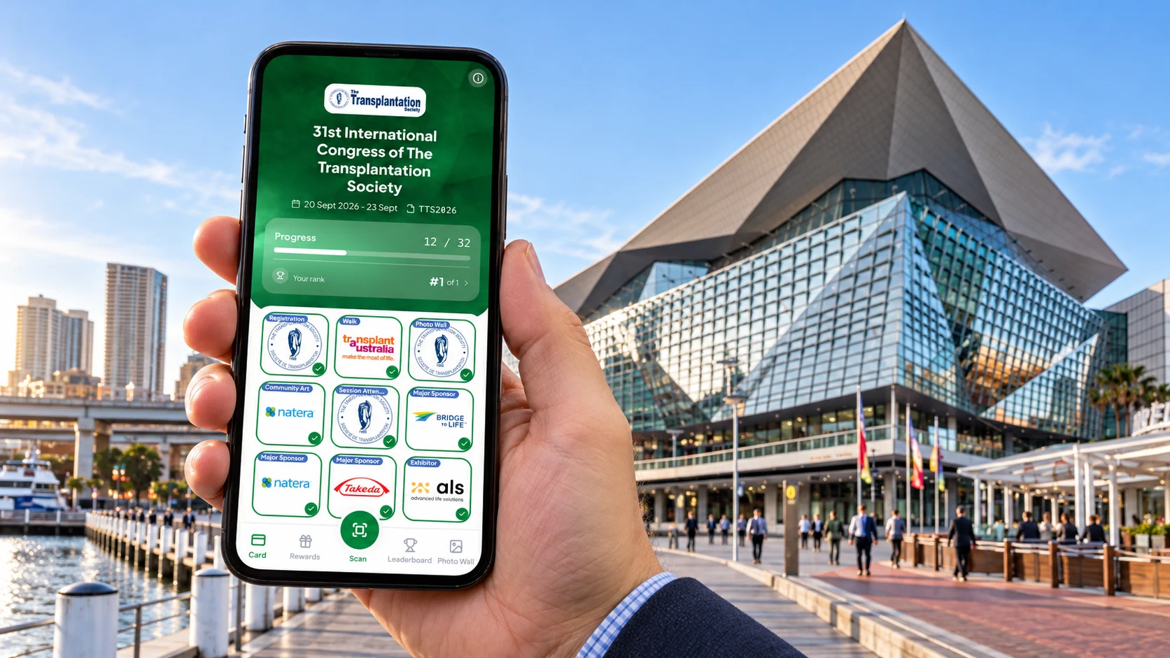 The TTS 2026 Digital Passport on a phone outside ICC Sydney