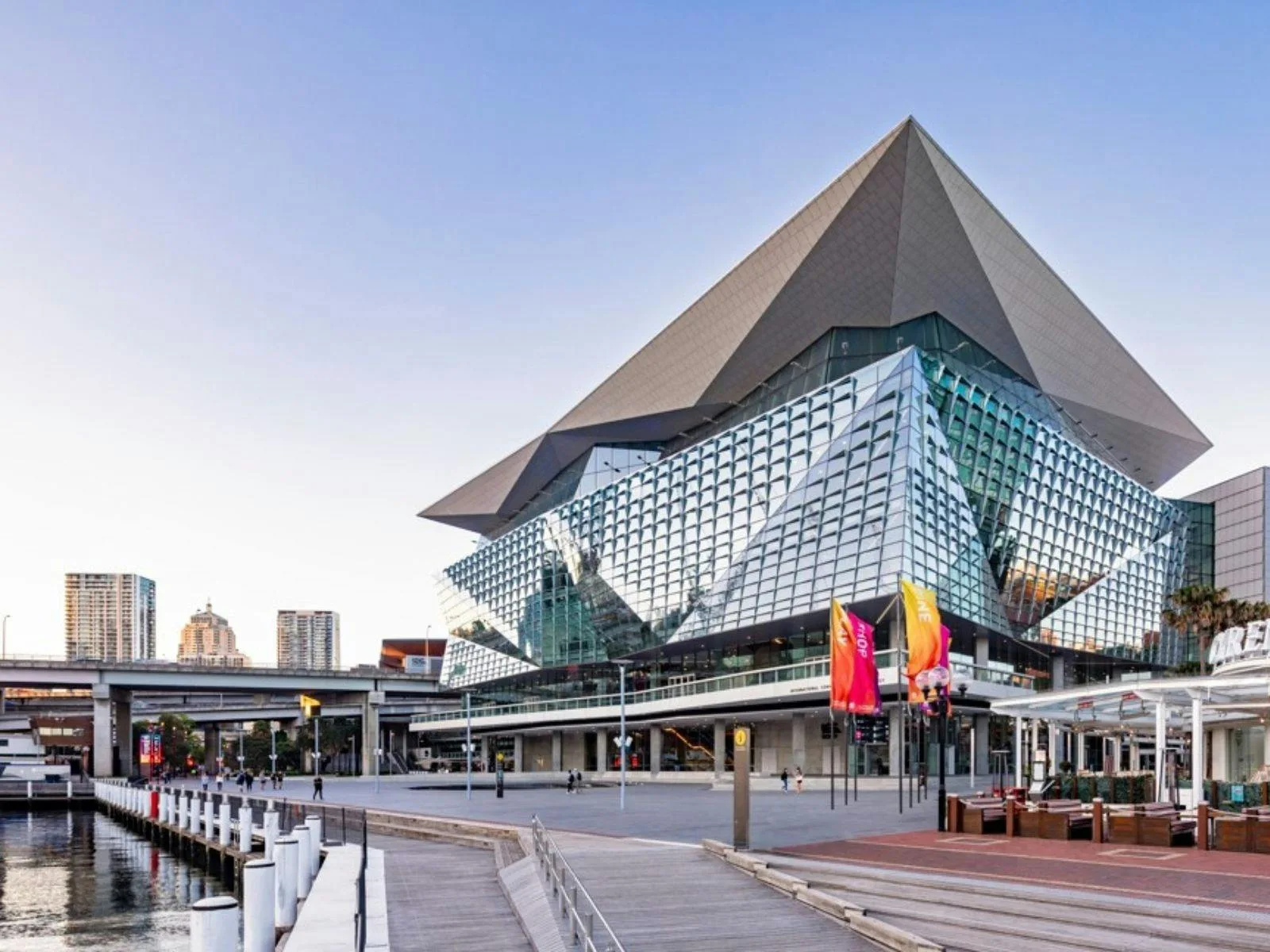 The exterior of ICC Sydney at Darling Harbour